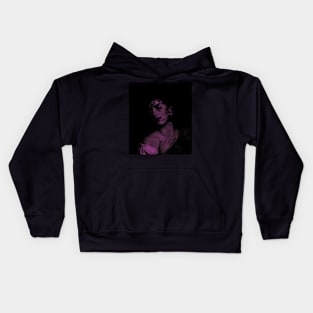 Beautiful girl, her skin and body falling down to pieces, disappear. Dark, dim, violet. Kids Hoodie